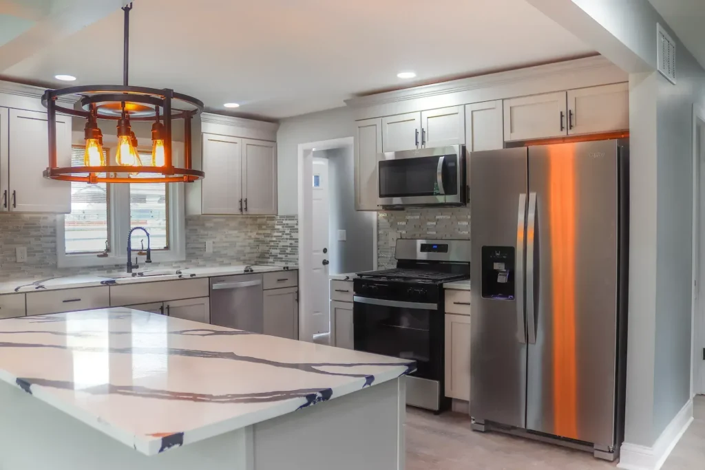 kitchen remodel quartz island pendant