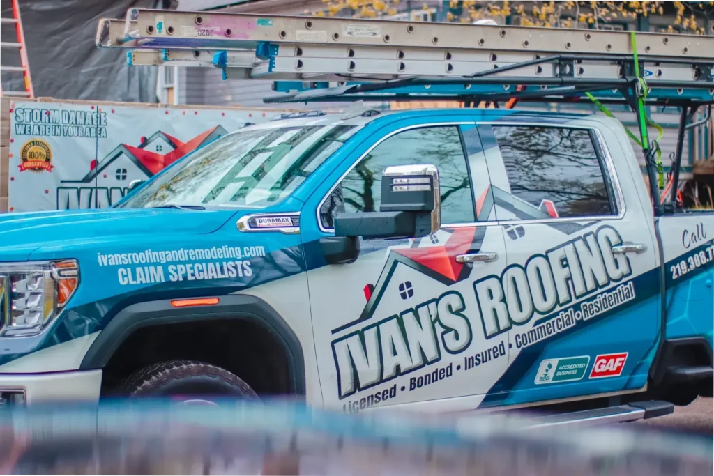 Professional roofing service truck
