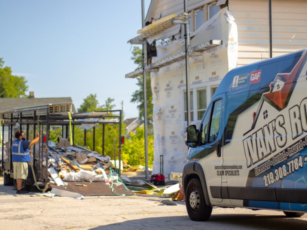 Ivan's Roofing van job site