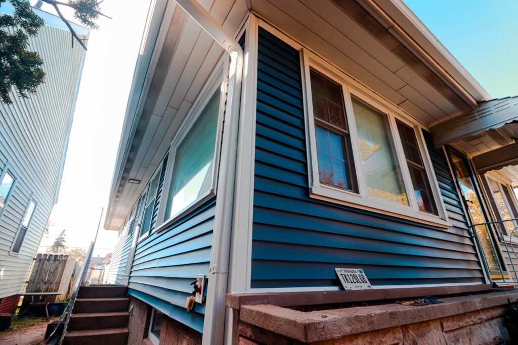 blue vinyl siding completed