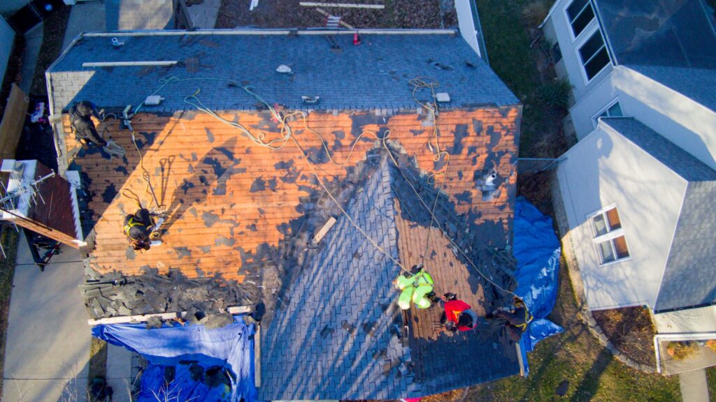aerial roof tear off replacement